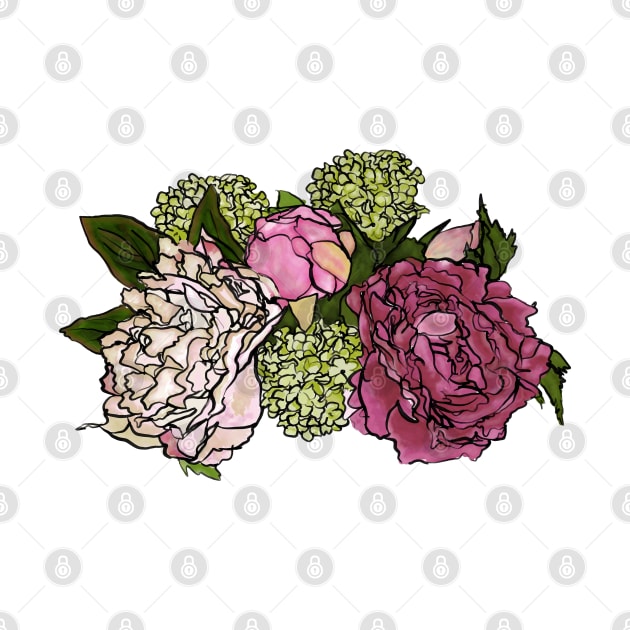 Peonies and Blooms Bunch Graphic Art Watercolor by PurposelyDesigned