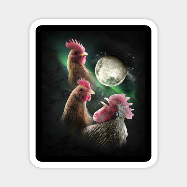 3 Chicken Moon, Wolf Chickens, Wolves Howling Magnet by Random Galaxy