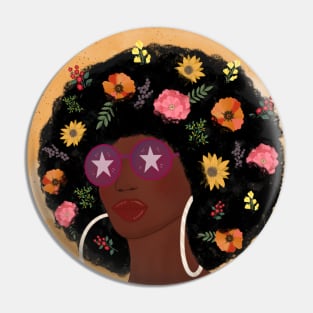 Girl with floral afro hair Pin