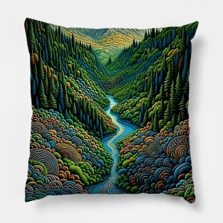 [AI Art] Green Valley, Optical Art Style Pillow