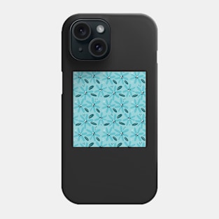 Cute turquoise  abstract flowers and grey leaves in a fun playful flowerpower pattern Phone Case