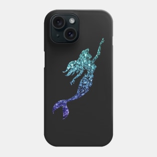 Teal and Blue Ombre Faux Glitter Mermaid Silhouette Phone Case