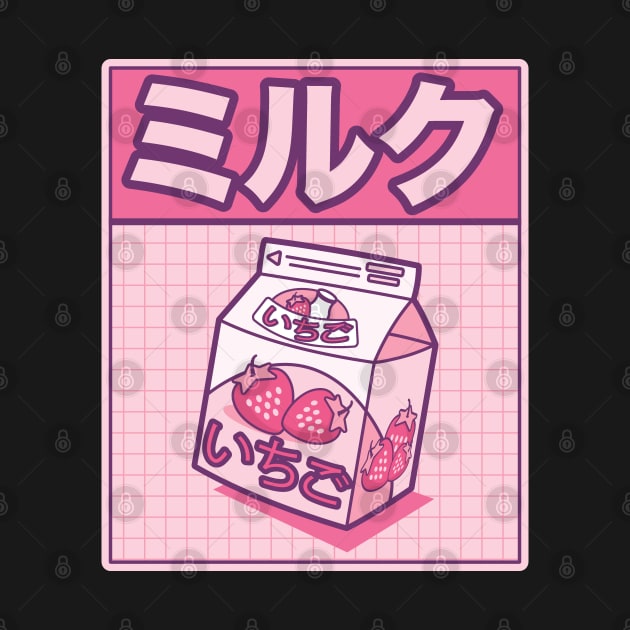 Japanese Strawberry Milk Kanjo Kawaii Grid Design by Huhnerdieb Apparel