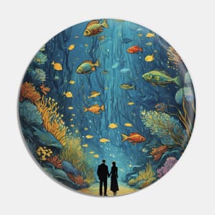 Starry Night Serenade: Van Gogh-Inspired Oceanic Harmony with Loving Couple Pin