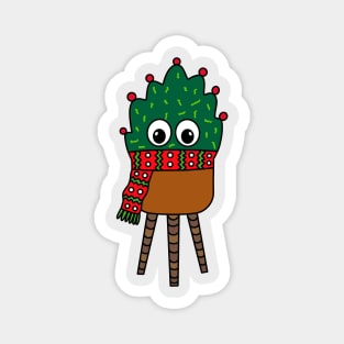 Cute Cactus Design #276: Christmas Cactus With Scarf Magnet