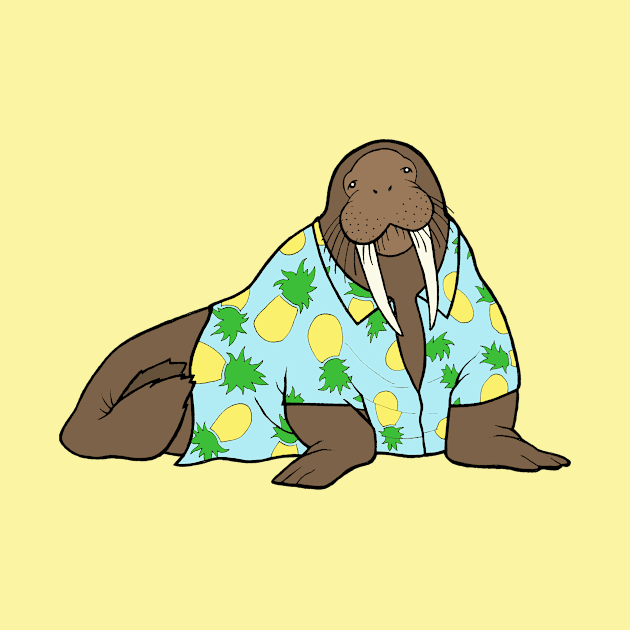 Walrus in Hawaiian shirt - blue by WatershipBound