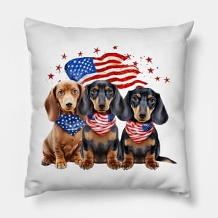 4th of July Dachshund Dogs #4 Pillow