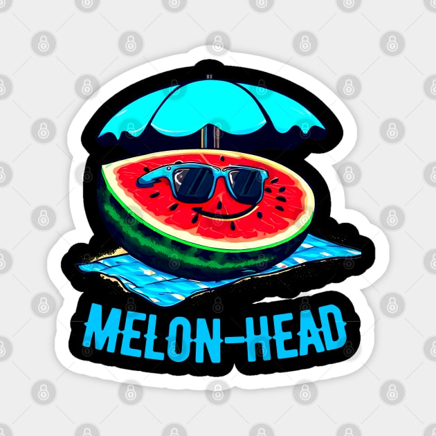 Melon-Head Funny A smiling slice of watermelon on a beach towel with sunglasses Magnet by T-shirt US