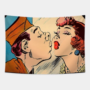 Passionate kiss through the window Tapestry