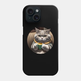 Tabby cat with cup of tea Phone Case