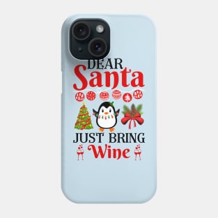 Dear Santa bring me wine funny christmas humour snow retro Phone Case