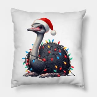 Ostrich Wrapped In Christmas Lights Pillow