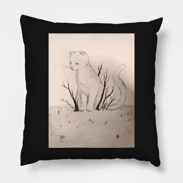 Large cat in forest Pillow by imperceiveable