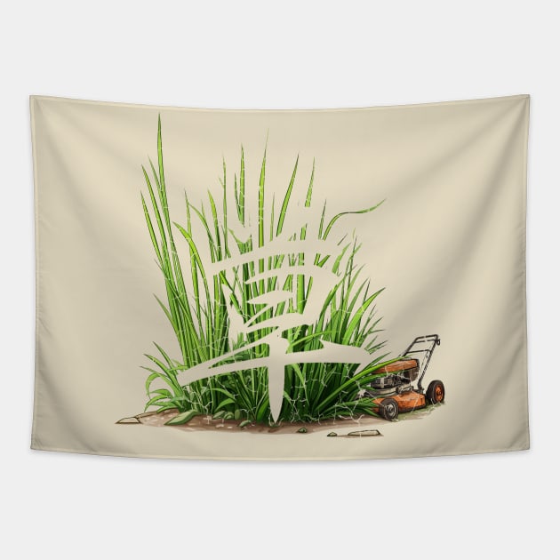 Lawnmower In Grass Tapestry by Alpis Inspired