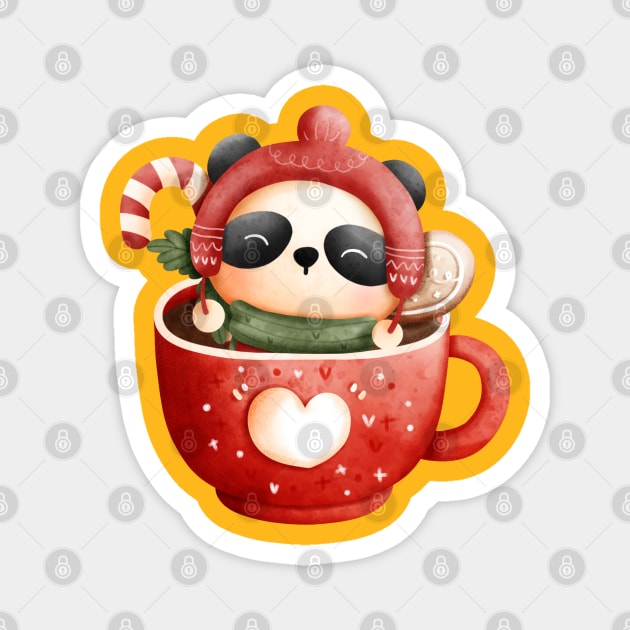 Cute Christmas Panda Bear in a Red Heart Teacup Magnet by The Little Store Of Magic