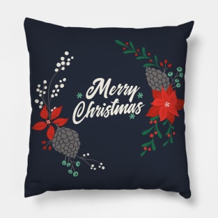 Winter Florals on Navy Pillow