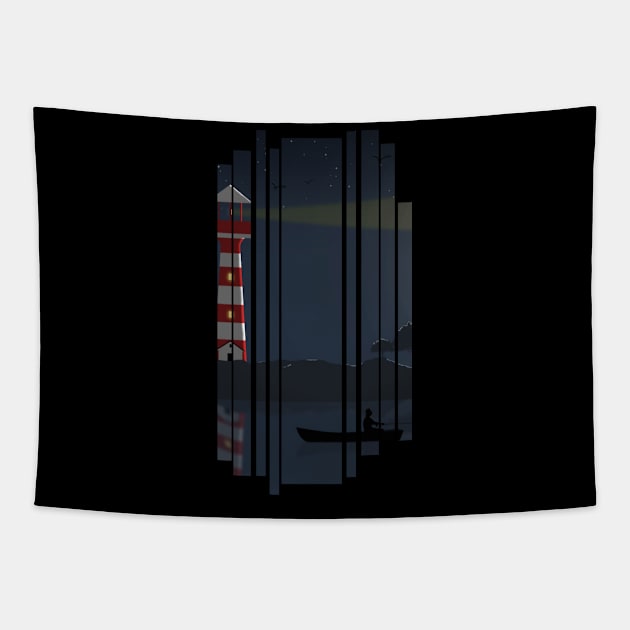 Lighthouse with a fisherman Tapestry by SaturnPrints