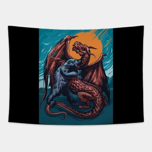 Bear vs Dragon Colored Tapestry