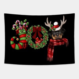 Christmas Joy Dwarf Stocking Reindeer Rottweiler Tapestry