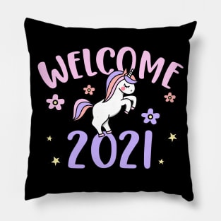 Welcome 2021 Happy New Year, Funny Unicorn Gift Pillow