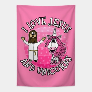 I Love Jesus and Unicorns Christian Unicorn Funny Tapestry