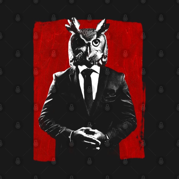 A man in a suit with an owl head by bmron