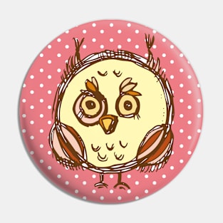 Hand Drawn Owl (pink) Pin