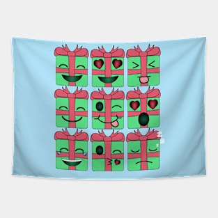 Funny Christmas Emoticon Presents Tapestry