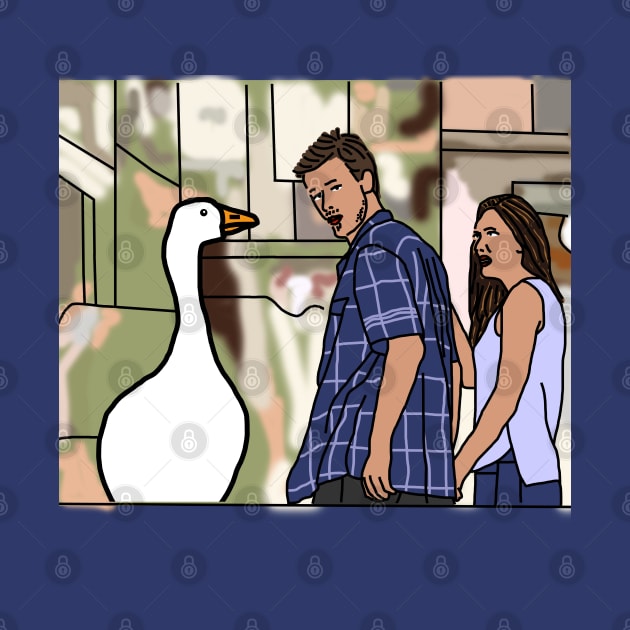 Gaming Goose and the Distracted Boyfriend Meme by ellenhenryart