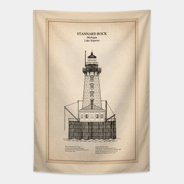 Stannard Rock Lighthouse - Michigan - SD Tapestry by SPJE Illustration Photography