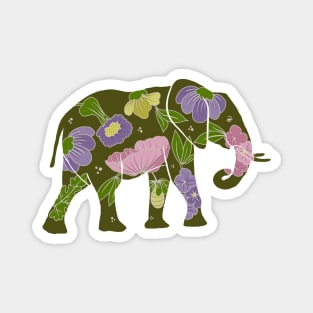 Elephant silhouette with flowers and leaves Magnet