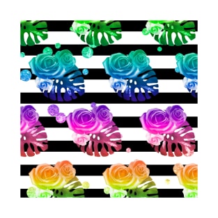 Neon Floral Neck Gator Tropical Roses T-Shirt