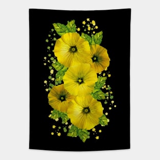 Watercolor Yellow Mallow Flowers Tapestry