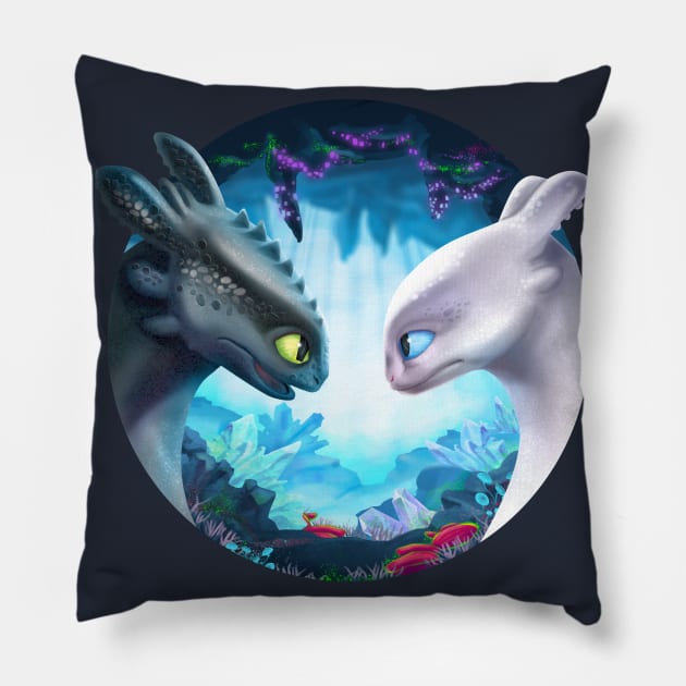 Toothless and Light Fury (How to Train Your Dragon 3) Pillow by Fine_Design