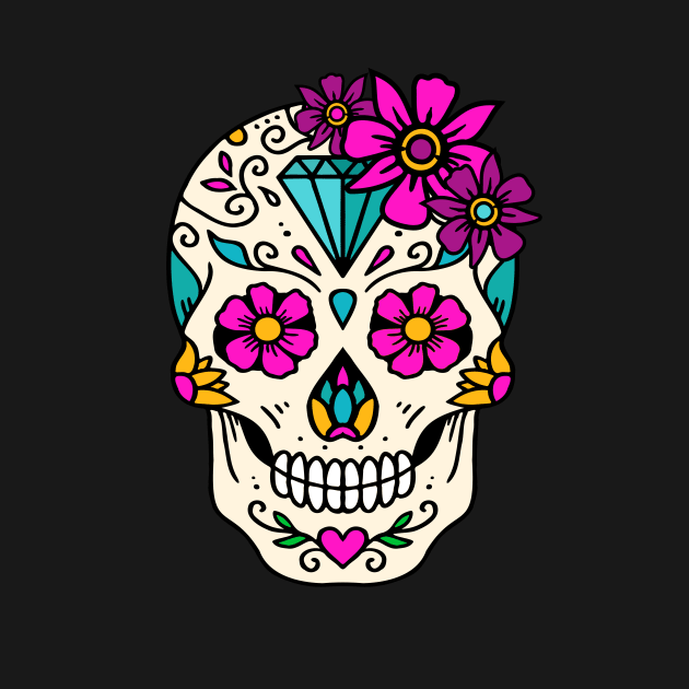 Craneo Dia De Los Muertos. Flower Sugar Skull with Diamond Dia De Muertos Shirt by teemaniac