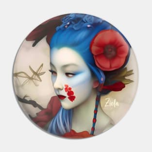 Dreamy Surreal Cute Japanese Girl with a floral design and flowers Pin