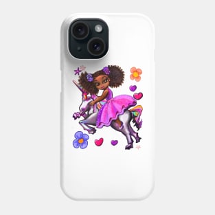 Curly hair Princess on a unicorn pony 5 - black girl with curly afro hair on a horse. Black princess Phone Case