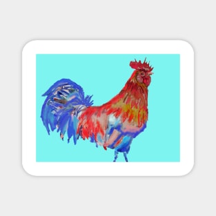 Rooster Watercolor Painting Aqua Blue Magnet