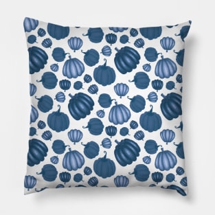 Pretty Blue Pumpkin Pattern on a White Background Pillow