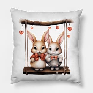 Valentine Rabbit Couple On Swing Pillow