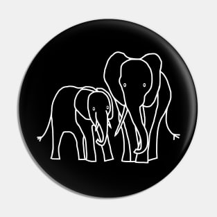 White Line Minimal Design Little Elephant and Big Elephant Pin