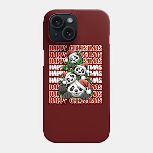 Happy Christmas Panda Family in Santa Hats Phone Case