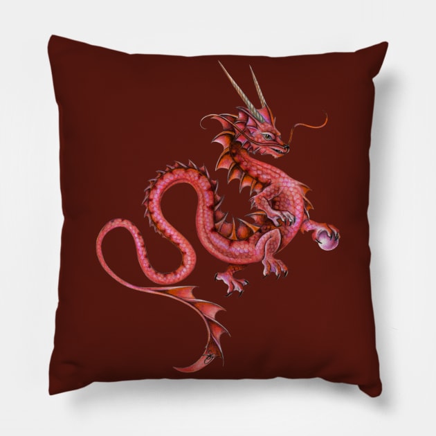 Serene Red Asian Dragon Pillow by Sandra Staple