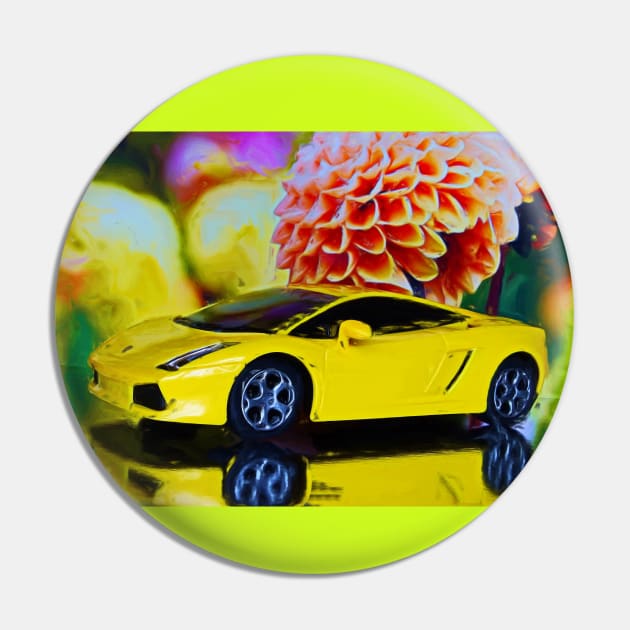 Surreal Yellow Sports Car Pin by DeVerviers