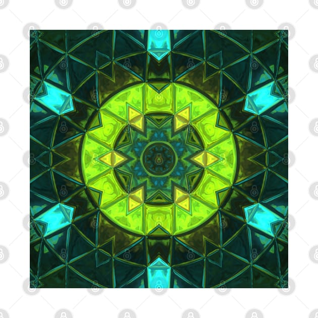 Mosaic Kaleidoscope Flower Green and Blue by WormholeOrbital