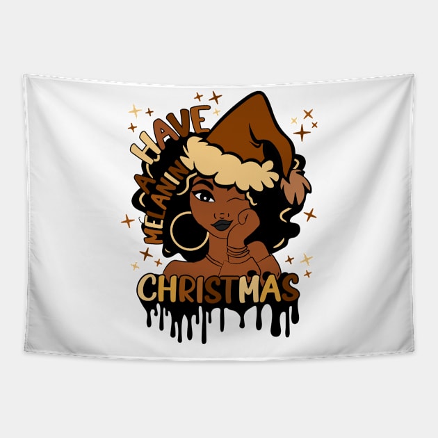 African American Santa, Christmas Santa, Afro Santa, Black Santa, Black Christmas, Have A Melanin Christmas Tapestry by LCQueen