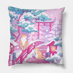 The Japanese winter shrine and cute cats Pillow