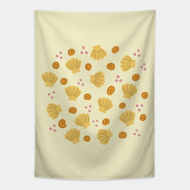 Seashells from the beach - Yellow Tapestry by Natalisa