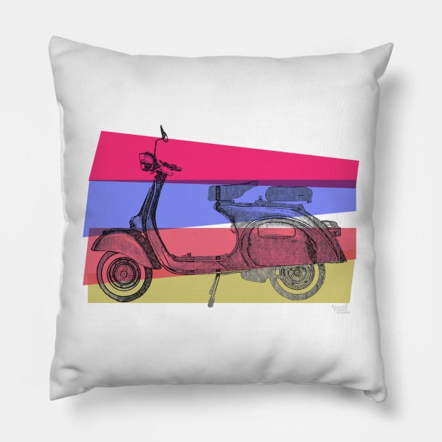 Scooter Vespa on pink and purple Pillow by AaaahEeeekStudio