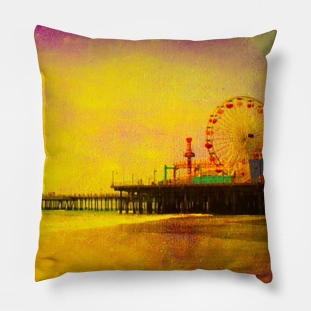 Yellow Purple Santa Monica Pier Pillow by Christine aka stine1